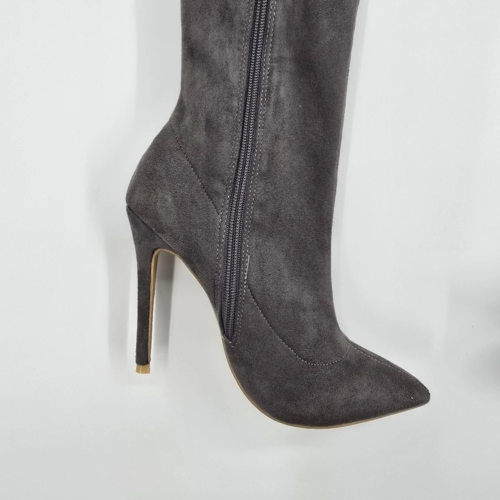 Beston Shoes Women 7 Jackie Faux Suede Over The Knee Heel Boots Grey